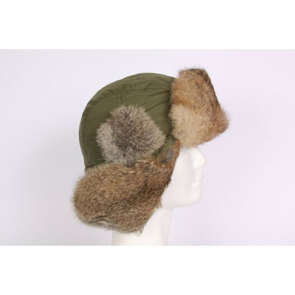 GSX Rustic Army Green Rabbit Ear Flap Snap Winter Hat Size M / L - Picture 2 of 5